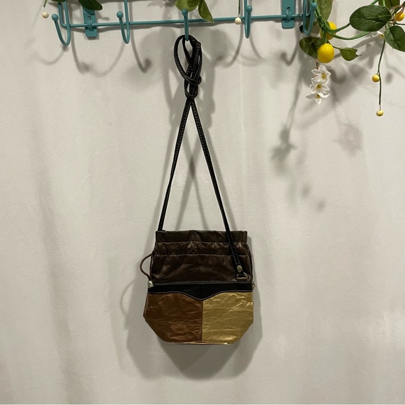 Vintage 70’s-80’s studio 54 mini leather metallic bucket bag crossbody pochette - Picture 2 of 7